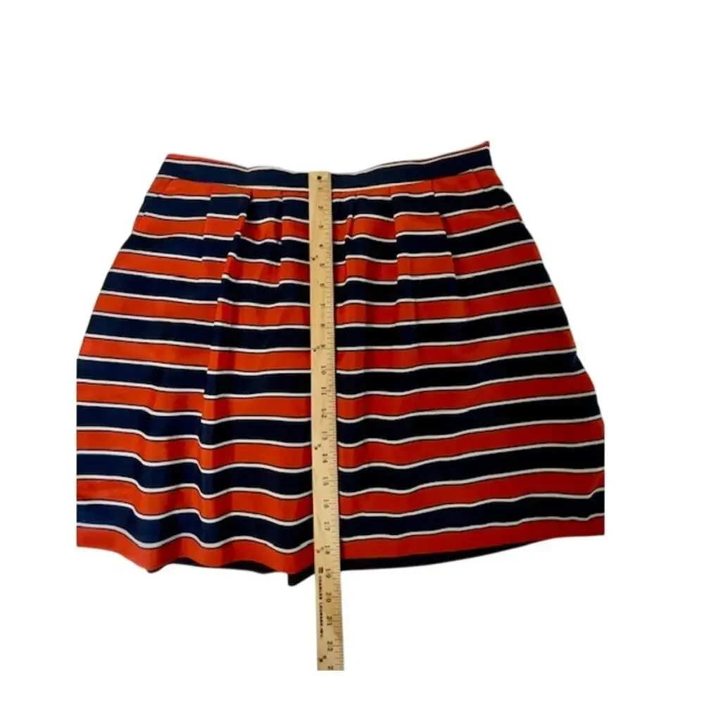 J.Crew Striped Pleated Mini Skirt Navy Orange Preppy Size 14